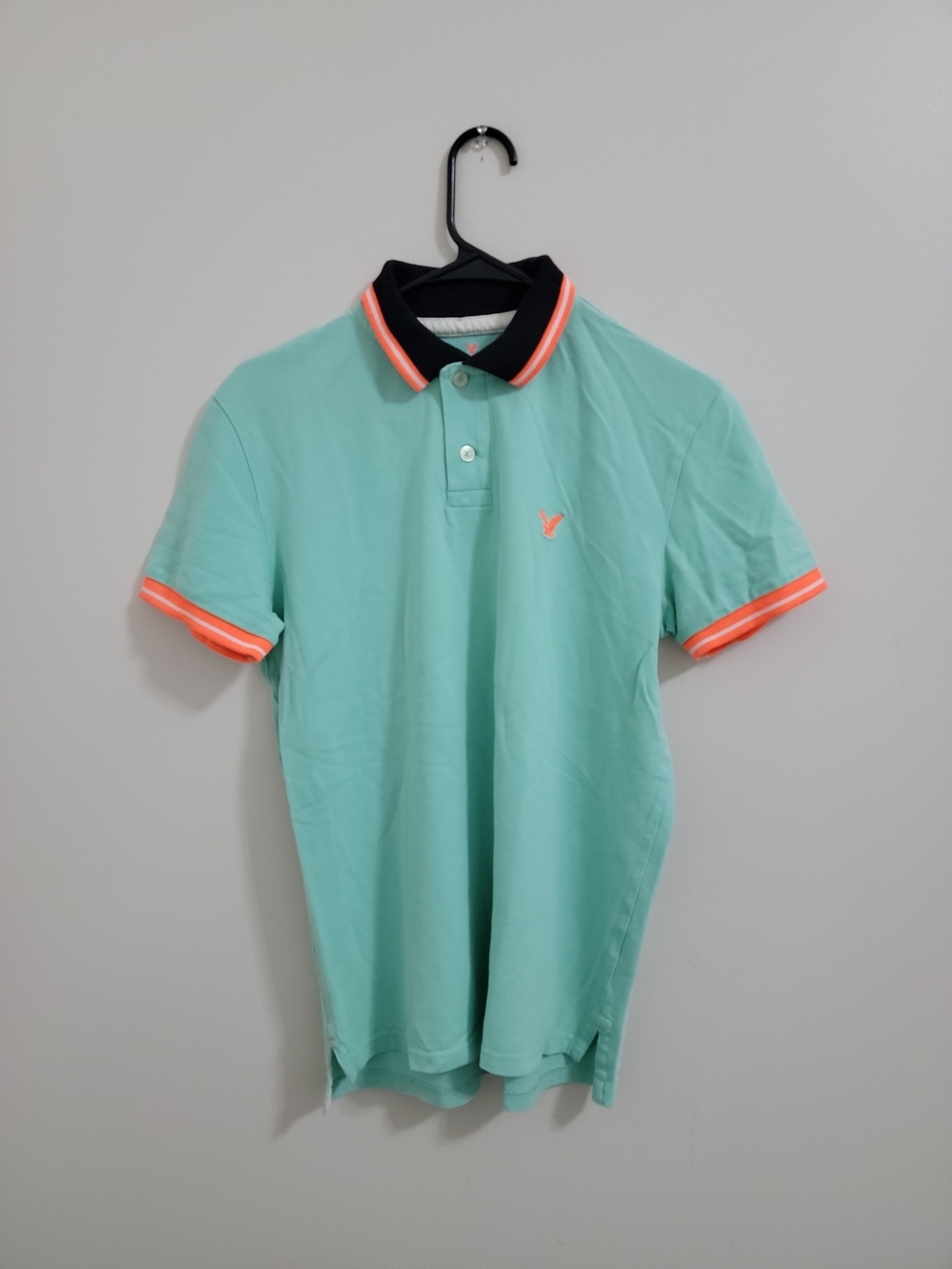 American Eagle Outfitters Mint Polo with Black and Coral Accents S